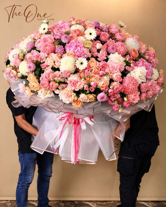 Grand luxury pink and blush flower bouquet by The One Flowers UAE