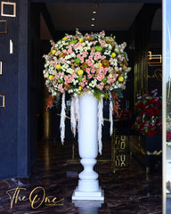 Grand luxury big flower stand with pink and white flowers by The One Flowers UAE