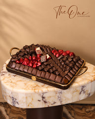 Luxury chocolate gift tray beautifully arranged with assorted wrapped chocolates by THE ONE FLOWERS, perfect for gifting and special occasions in the UAE.